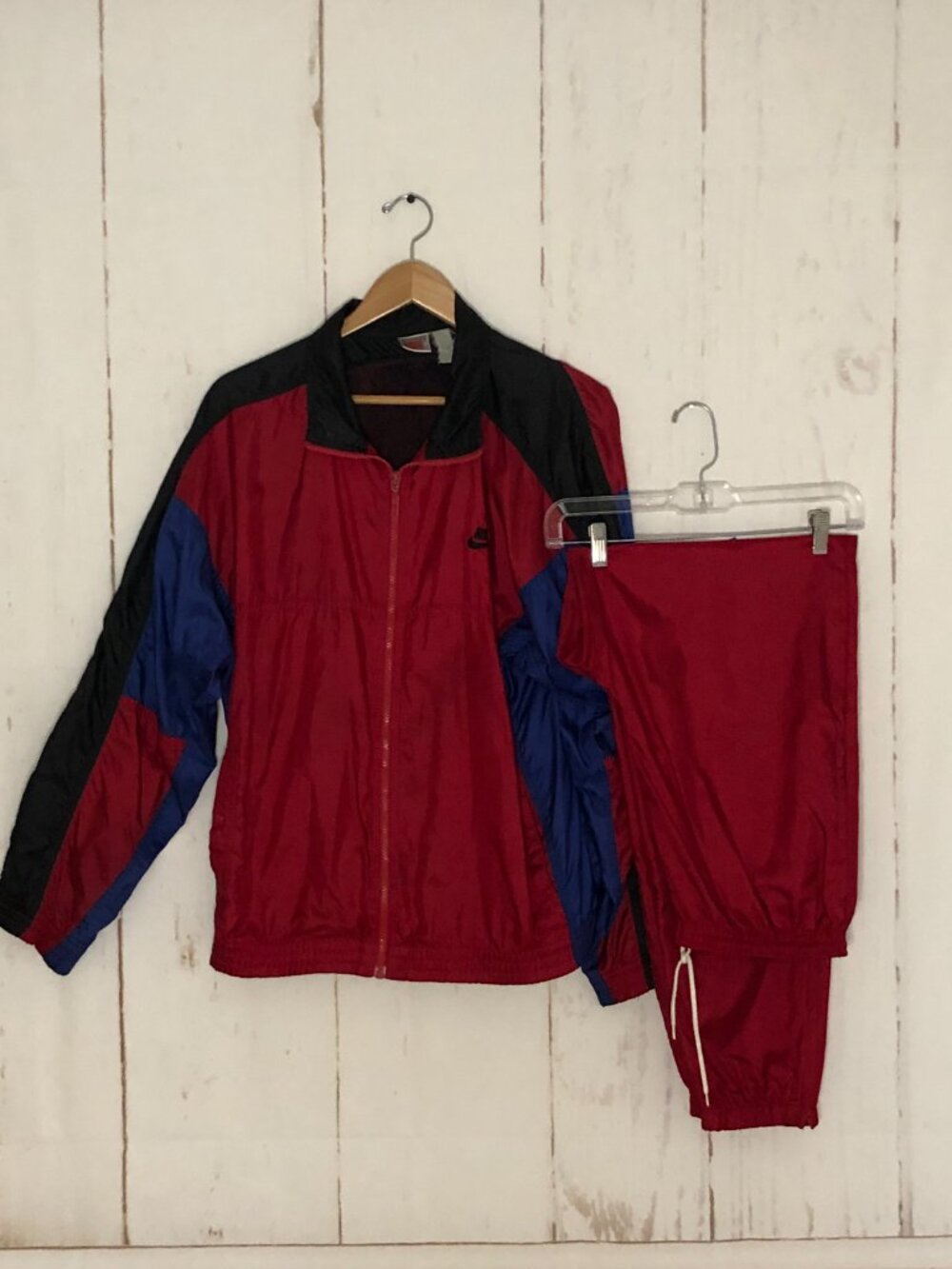 Vtg Nike Red Blue Track Suit Windbreaker Jacket/Med & Pants/Large Gray Label 90s